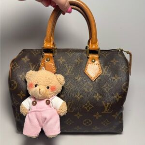 Teddy Bear Bag Charm w/Pink Overalls | Plushy Bag Charm NEW Coquette Y2K